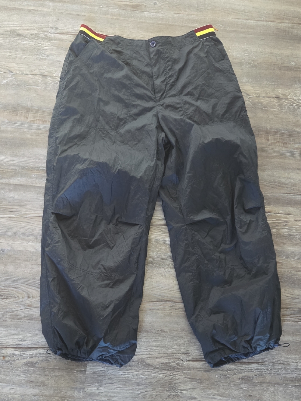 Free People Black Windbreaker Jogger Pants with Maroon & Yellow Waistband